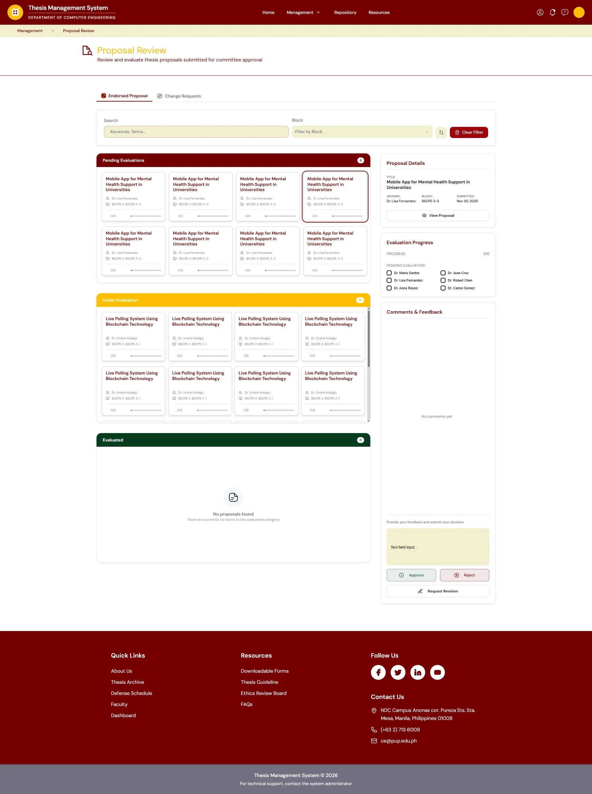 Snapshot of the Proposal Review Page for all Committees