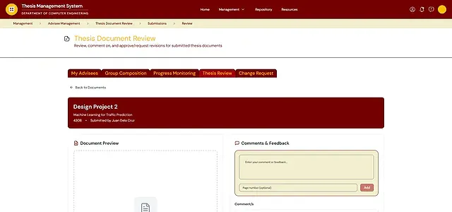 Full snapshot of the Adviser Management: Thesis Management